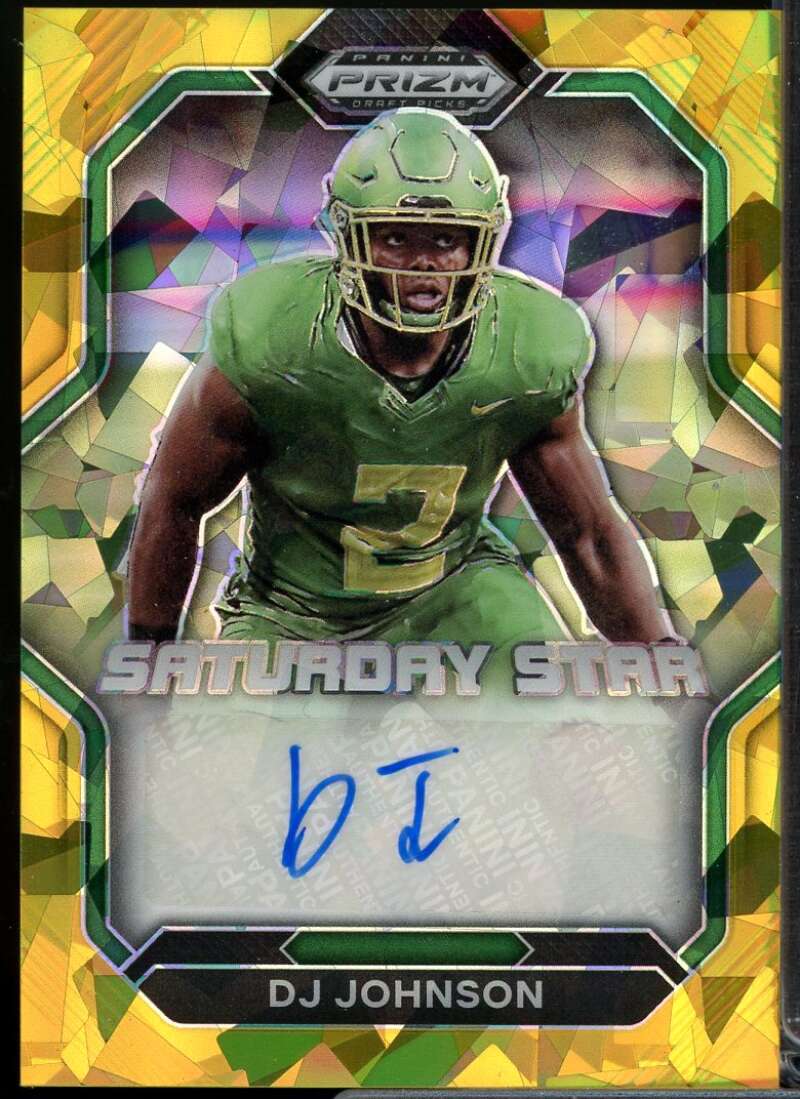 DJ Johnson 2023 Panini Prizm Draft Picks Saturday Star Signatures Gold Ice #32  Image 1