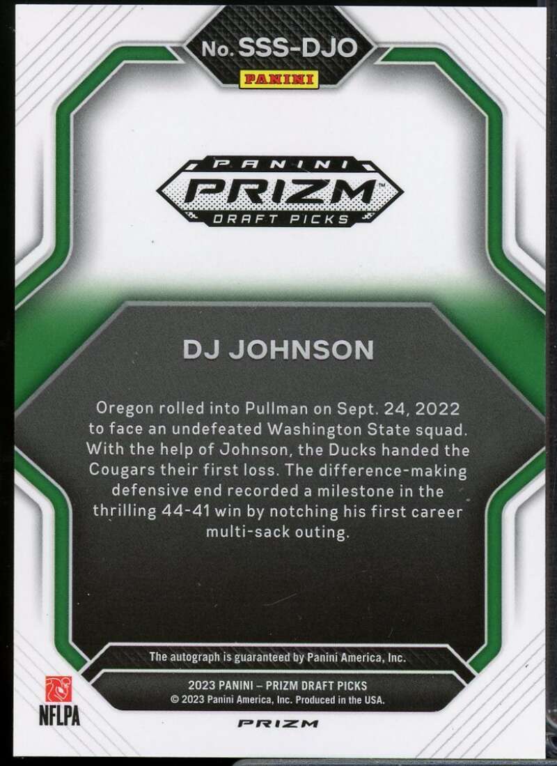 DJ Johnson 2023 Panini Prizm Draft Picks Saturday Star Signatures Gold Ice #32  Image 2