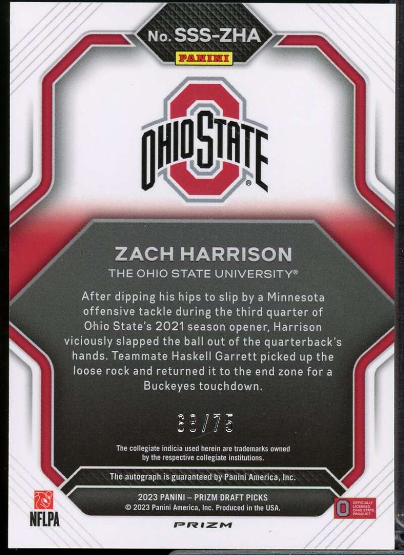 Zach Harrison 2023 Prizm Draft Picks Saturday Star Signatures Orange Wave #44  Image 2