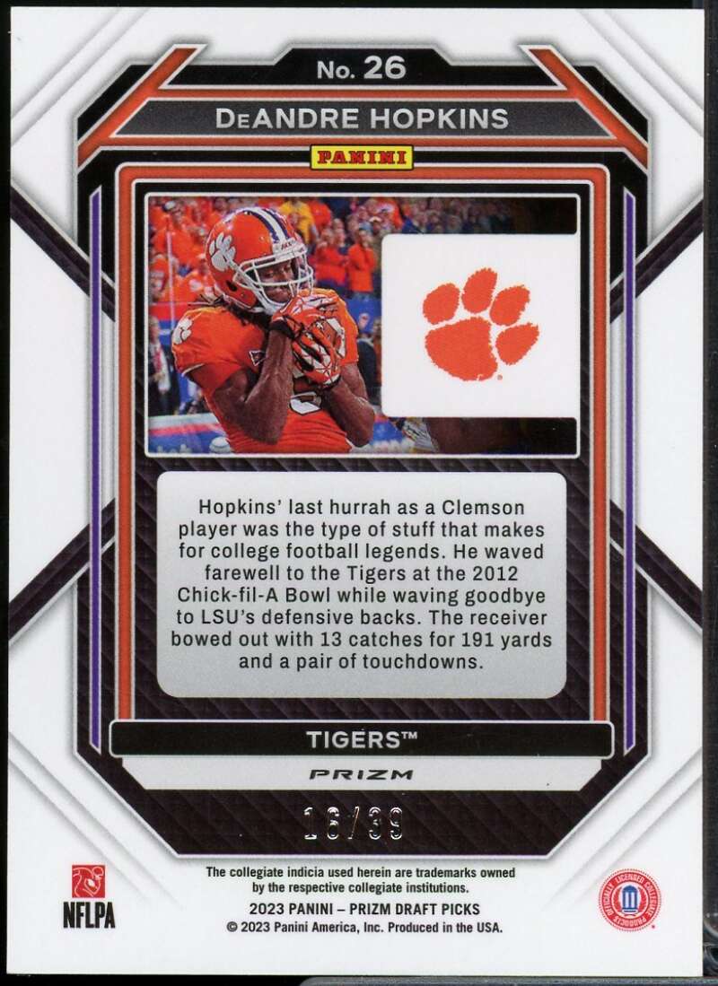DeAndre Hopkins Card 2023 Panini Prizm Draft Picks Prizms Orange Finite #26  Image 2