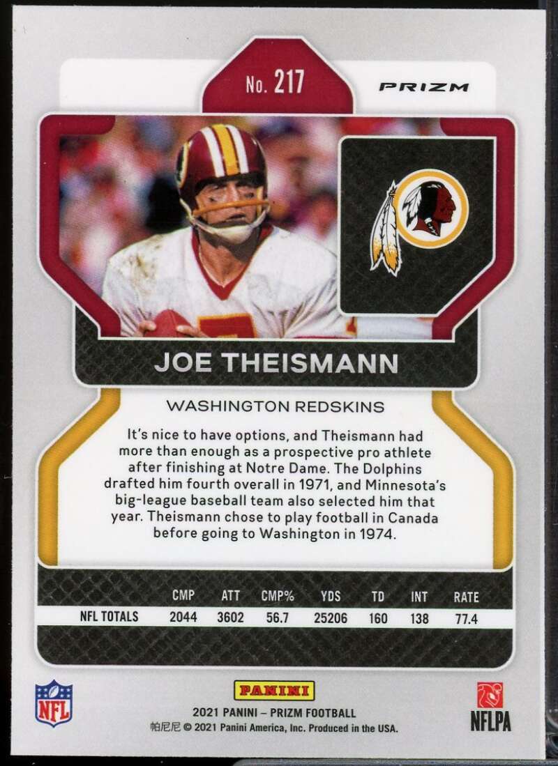 Joe Theismann Card 2021 Panini Prizm Prizms Silver #217  Image 2