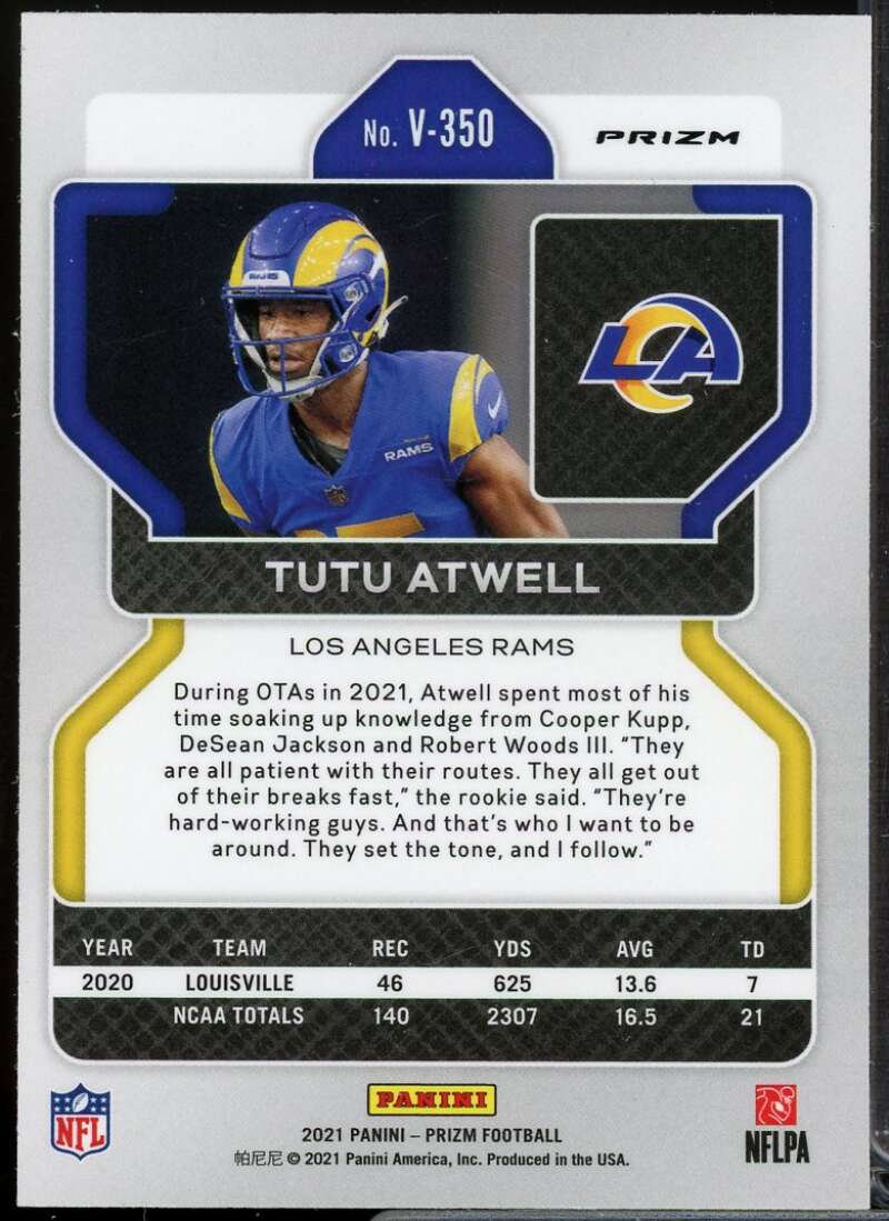 Tutu Atwell Rookie Card 2021 Panini Prizm Rookie Variations Prizms #350  Image 2