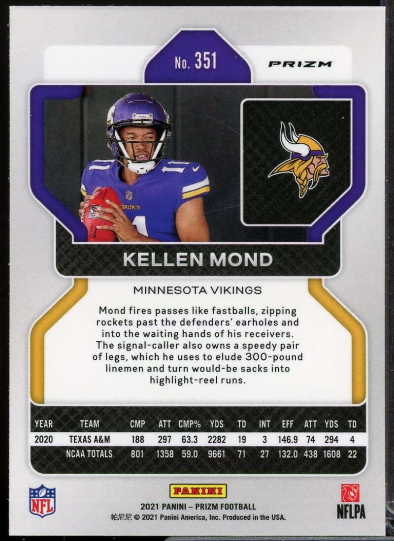 Kellen Mond Rookie Card 2021 Panini Prizm Prizms Lazer #351  Image 2