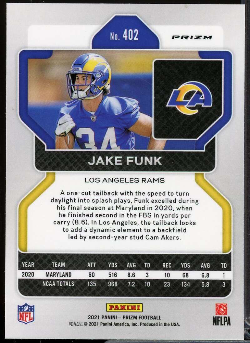 Jake Funk Rookie Card 2021 Panini Prizm Prizms Lazer #402  Image 2