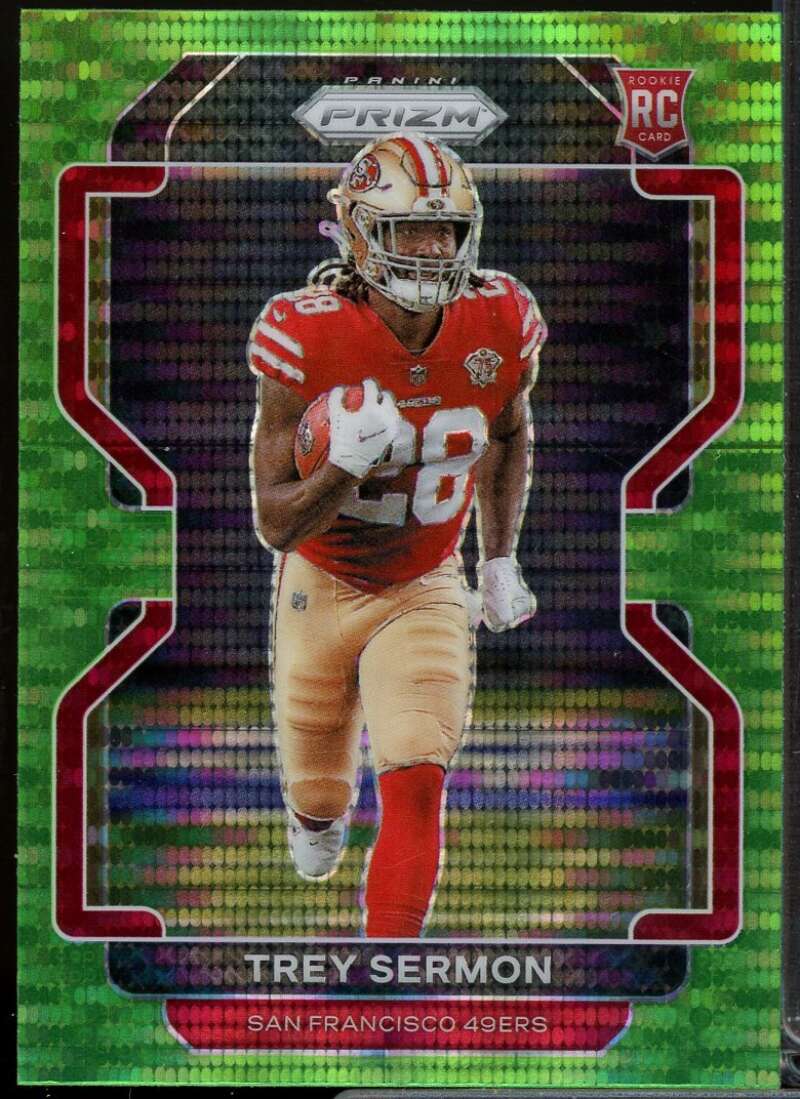 Trey Sermon Rookie Card 2021 Panini Prizm Prizms Neon Green Pulsar #354  Image 1