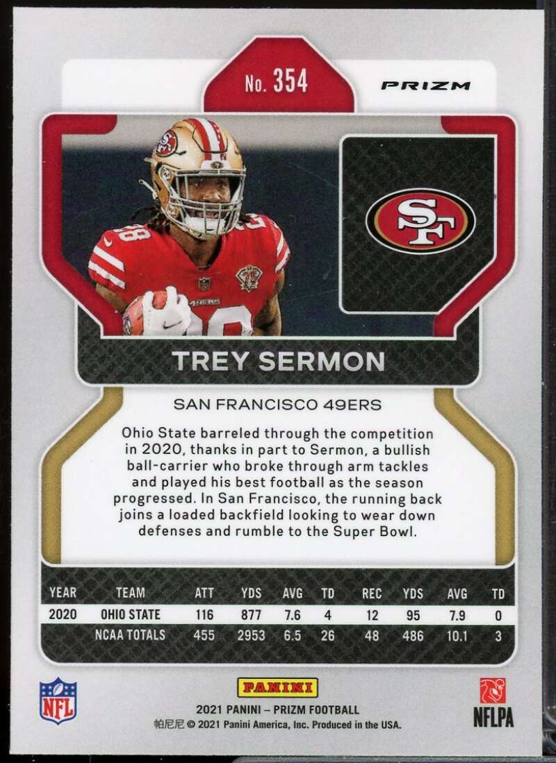 Trey Sermon Rookie Card 2021 Panini Prizm Prizms Neon Green Pulsar #354  Image 2