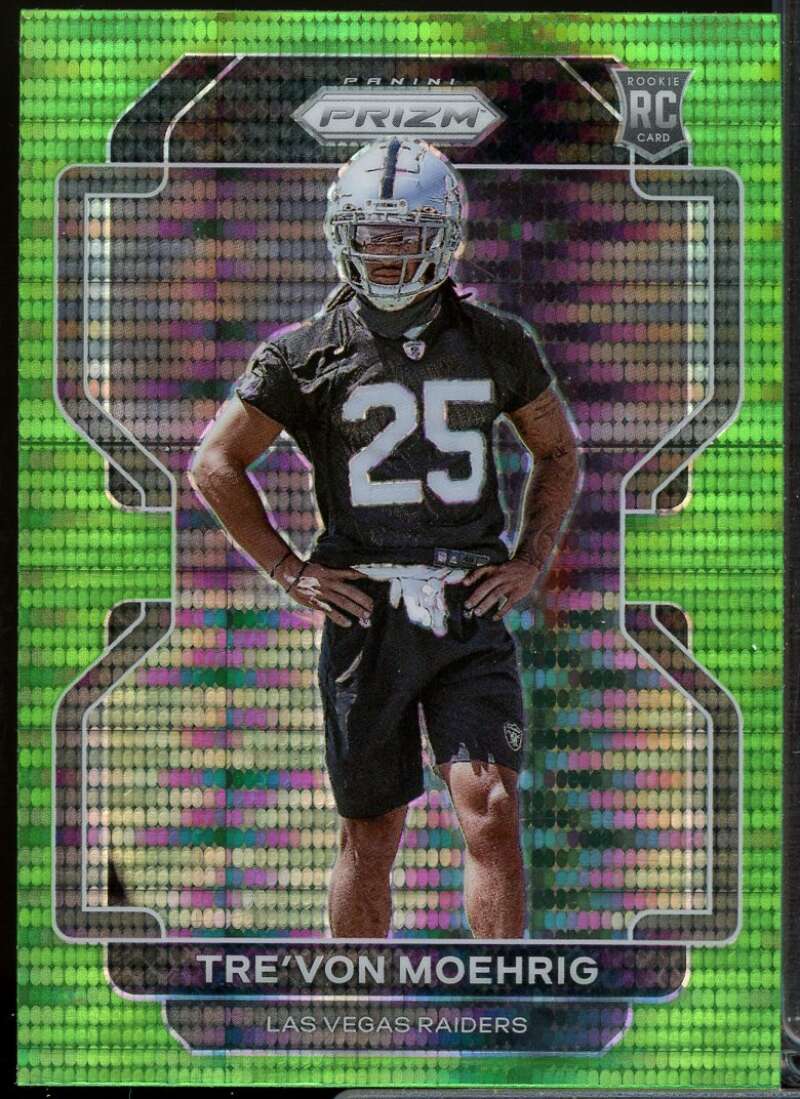 Tre'von Moehrig Rookie Card 2021 Panini Prizm Prizms Neon Green Pulsar #393  Image 1