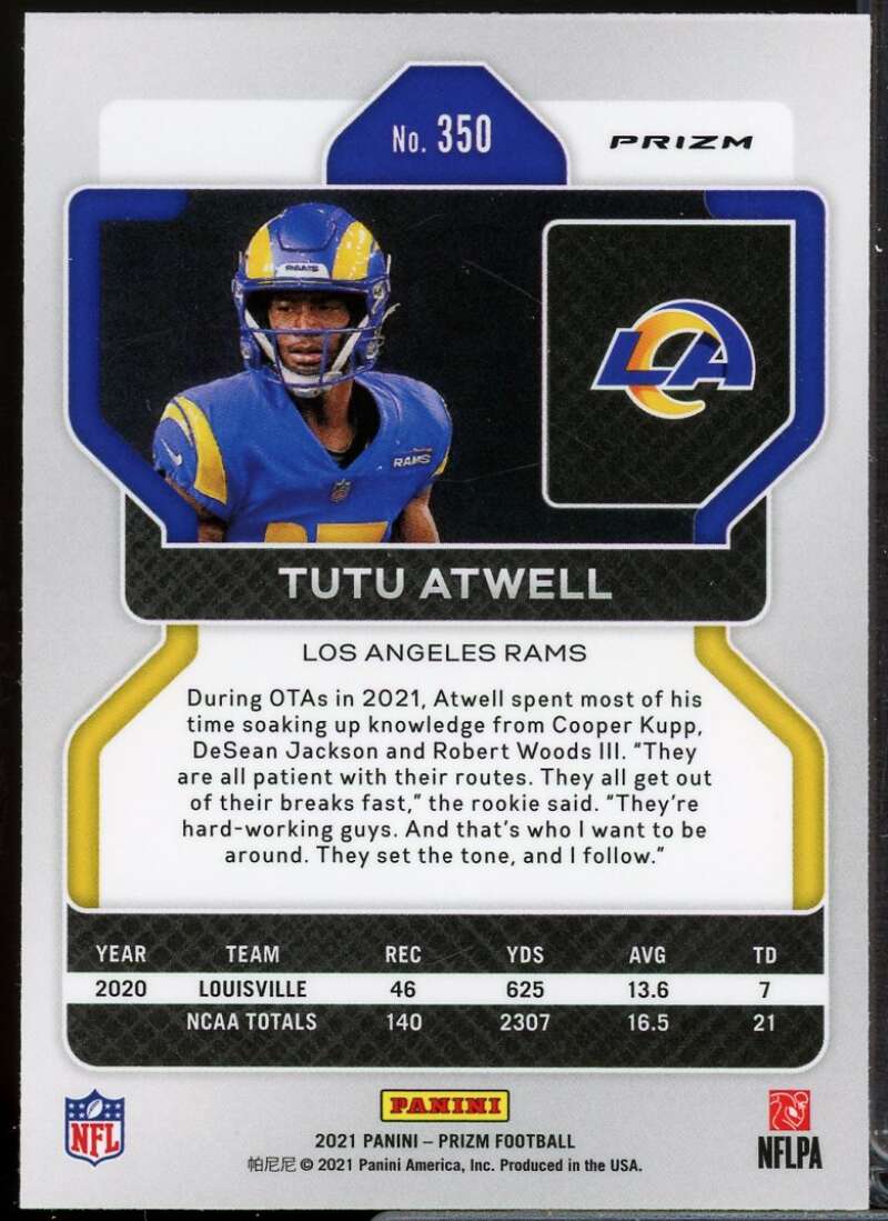 Tutu Atwell Rookie Card 2021 Panini Prizm Prizms Red Ice #350  Image 2