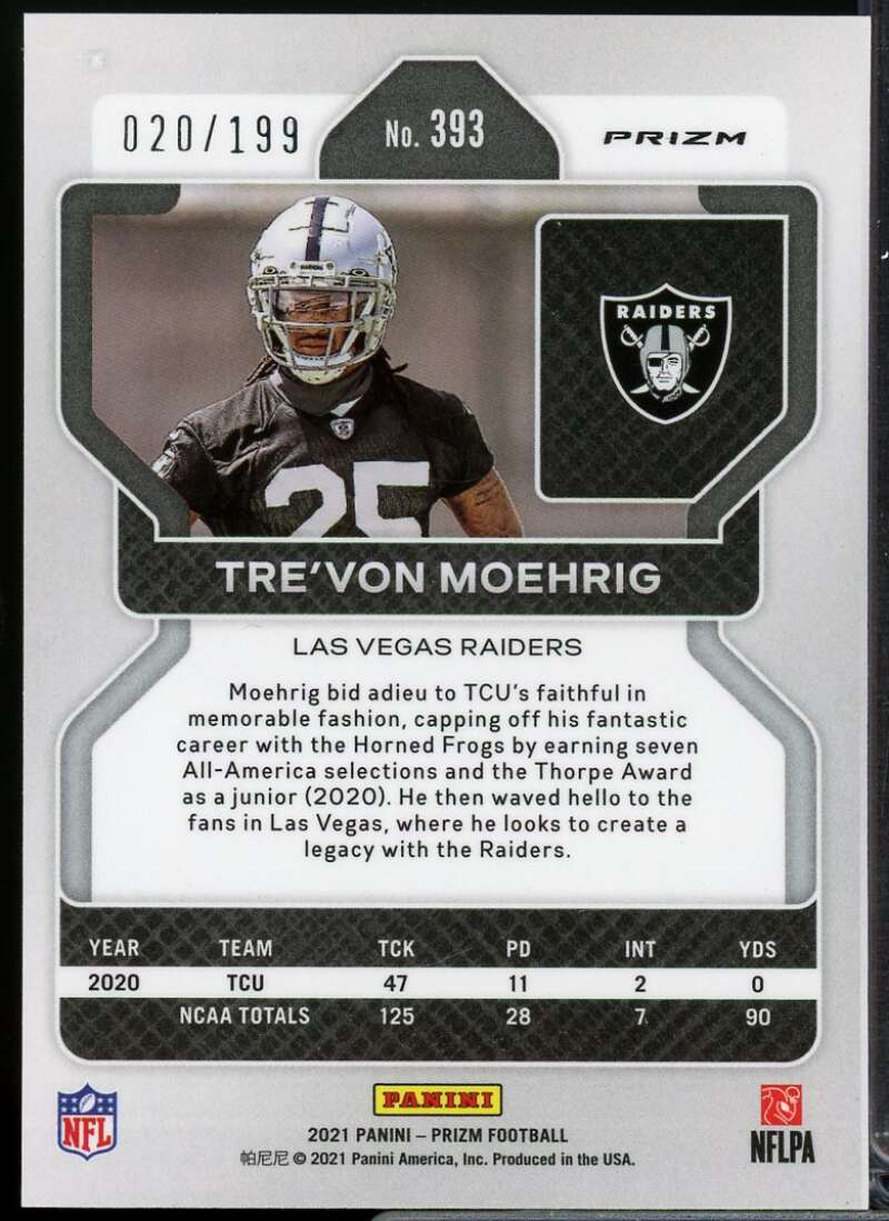 Tre'von Moehrig Rookie Card 2021 Panini Prizm Prizms Blue Wave #393  Image 2