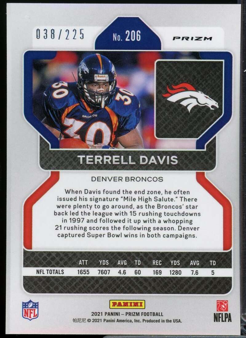 Terrell Davis Card 2021 Panini Prizm Prizms Purple Ice #206  Image 2