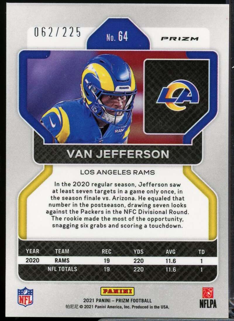 Van Jefferson Card 2021 Panini Prizm Prizms Purple Ice #64  Image 2