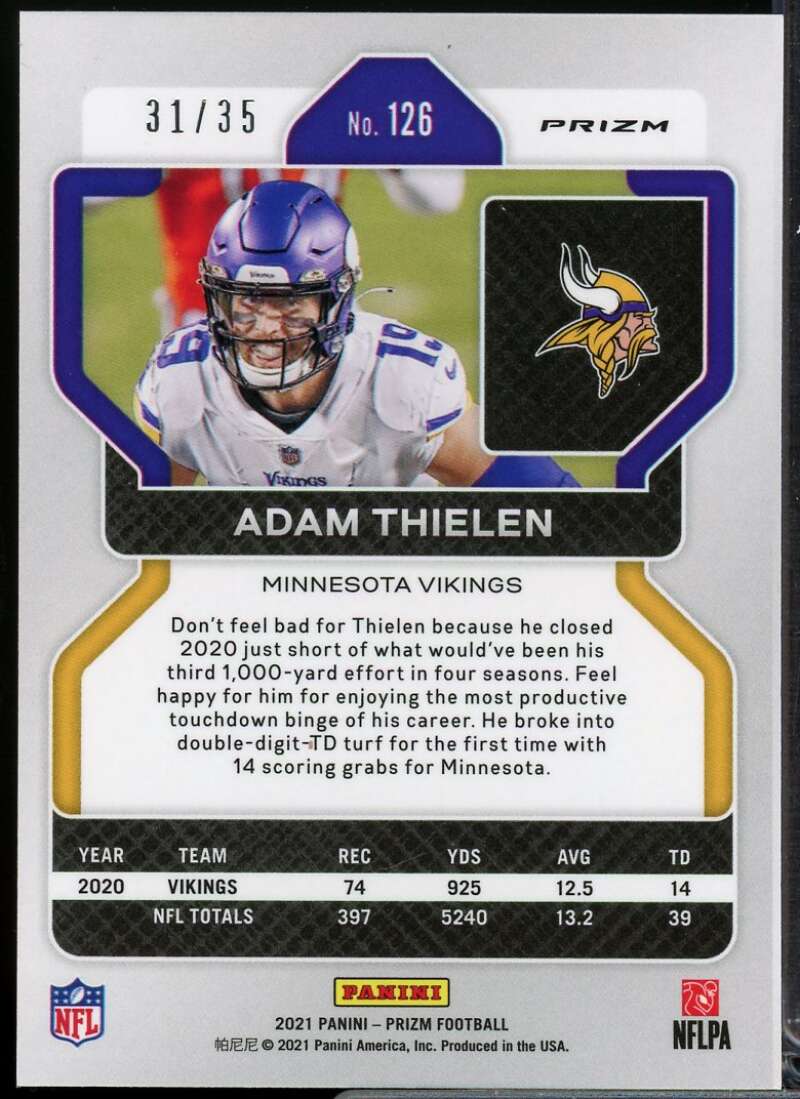 Adam Thielen Card 2021 Panini Prizm Prizms Red Shimmer #126  Image 2