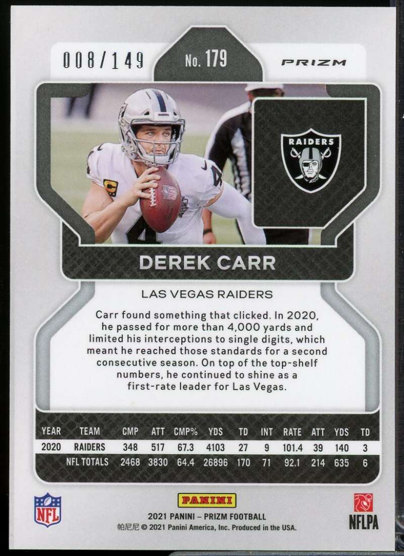 Derek CaRookie Card 2021 Panini Prizm Prizms Red Wave #179  Image 2