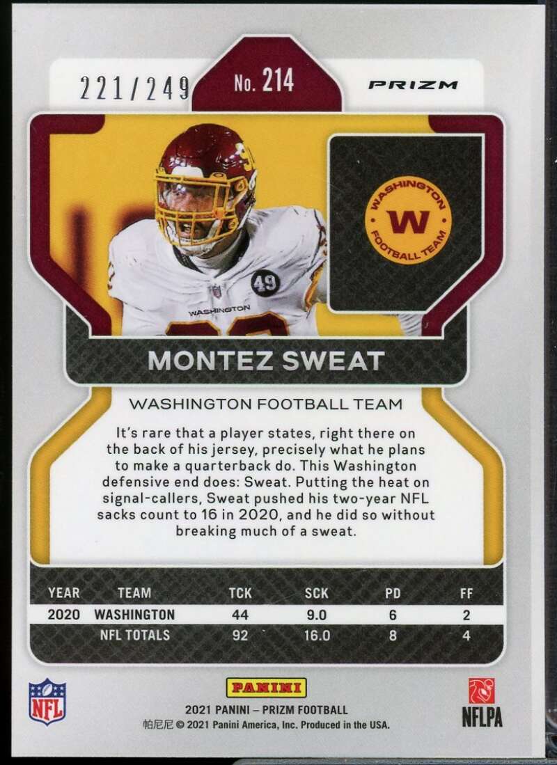 Montez Sweat Card 2021 Panini Prizm Prizms Orange #214  Image 2