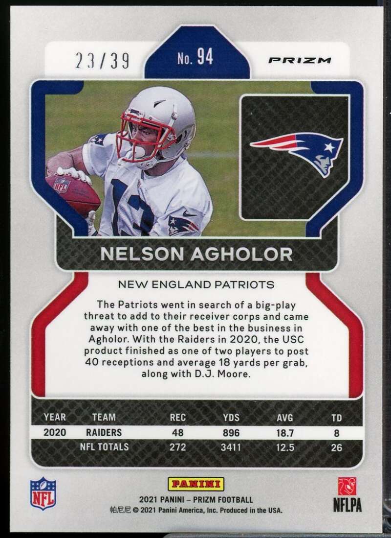 Nelson Agholor Card 2021 Panini Prizm Prizms Red Yellow #94  Image 2