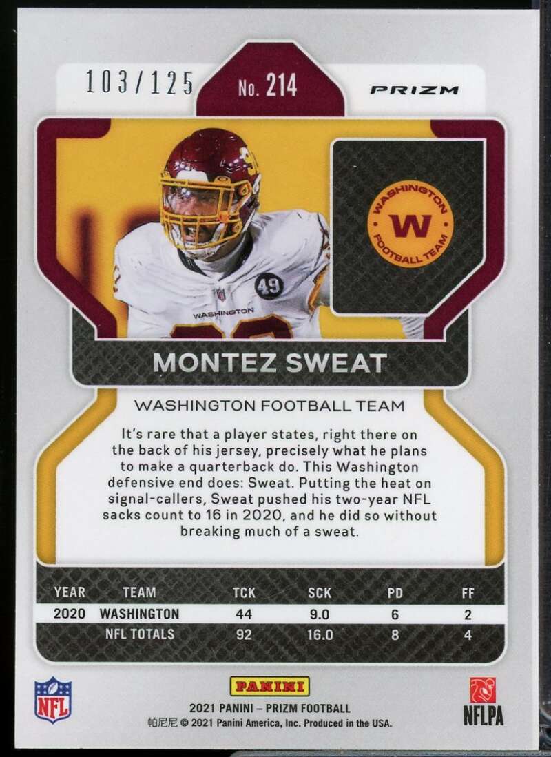 Montez Sweat Card 2021 Panini Prizm Prizms Purple #214  Image 2
