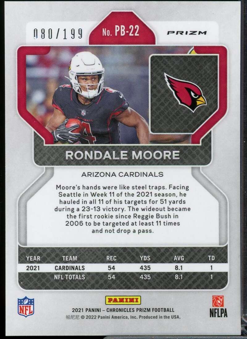 Rondale Moore Rookie Card 2021 Panini Chronicles Prizm Black Purple #22  Image 2