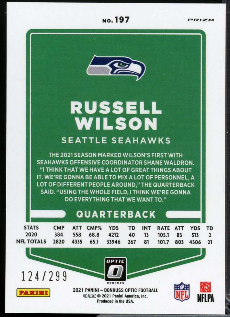 Russell Wilson Card 2021 Donruss Optic Aqua #197  Image 2