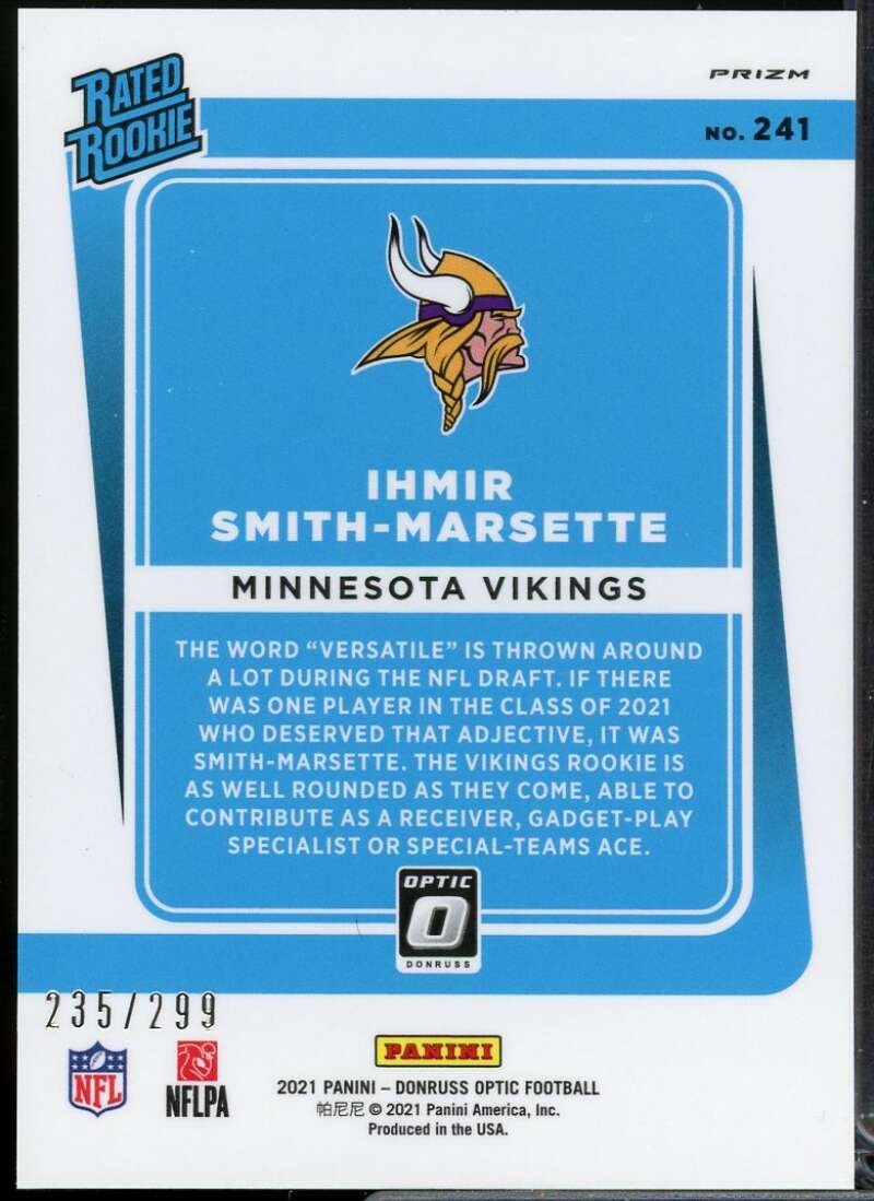 Ihmir Smith-Marsette Rookie Rookie Card 2021 Donruss Optic Aqua #241  Image 2