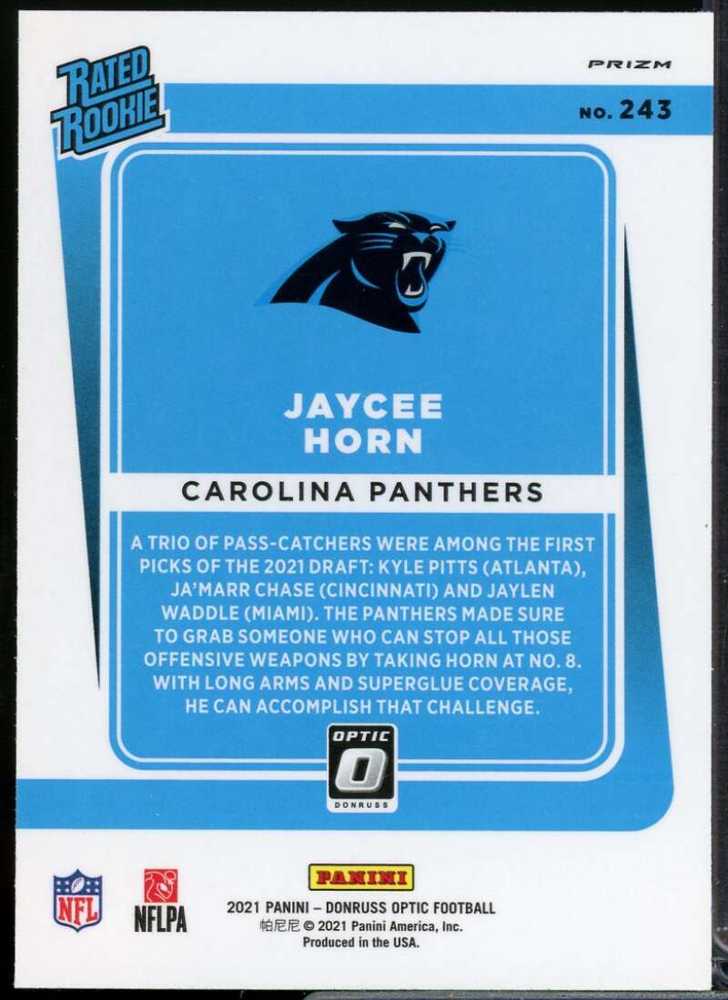 Jaycee Horn Rookie Card 2021 Donruss Optic Pink #243  Image 2