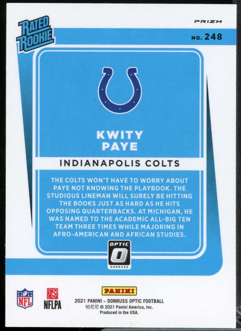 Kwity Paye Rookie Card 2021 Donruss Optic Bronze #248  Image 2