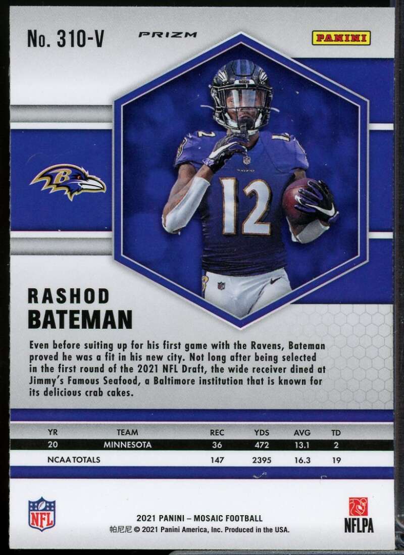 Rashod Bateman Rookie Card 2021 Panini Mosaic Rookie Variations Silver #310  Image 2