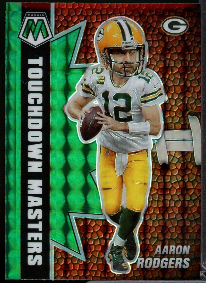 Aaron Rodgers Card 2021 Panini Mosaic Touchdown Masters Mosaic Green #11  Image 1