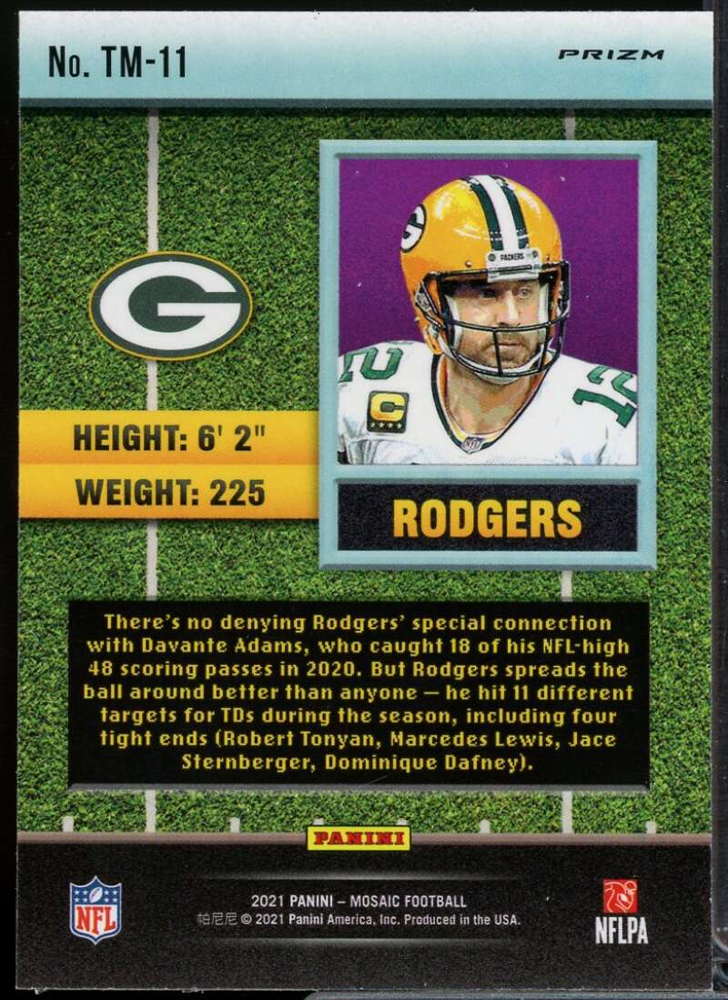 Aaron Rodgers Card 2021 Panini Mosaic Touchdown Masters Mosaic Green #11  Image 2