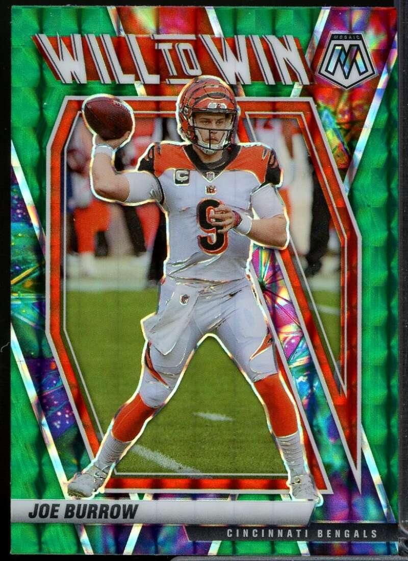 Joe Burrow Card 2021 Panini Mosaic Will to Win Mosaic Green #8  Image 1
