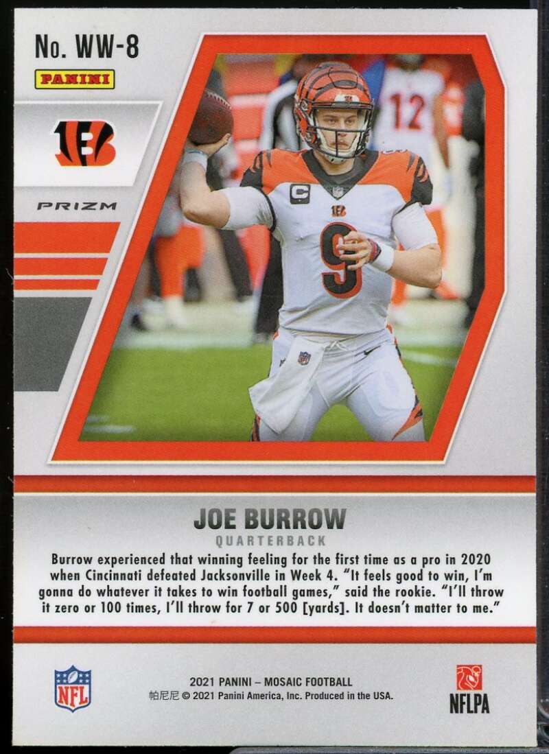 Joe Burrow Card 2021 Panini Mosaic Will to Win Mosaic Green #8  Image 2