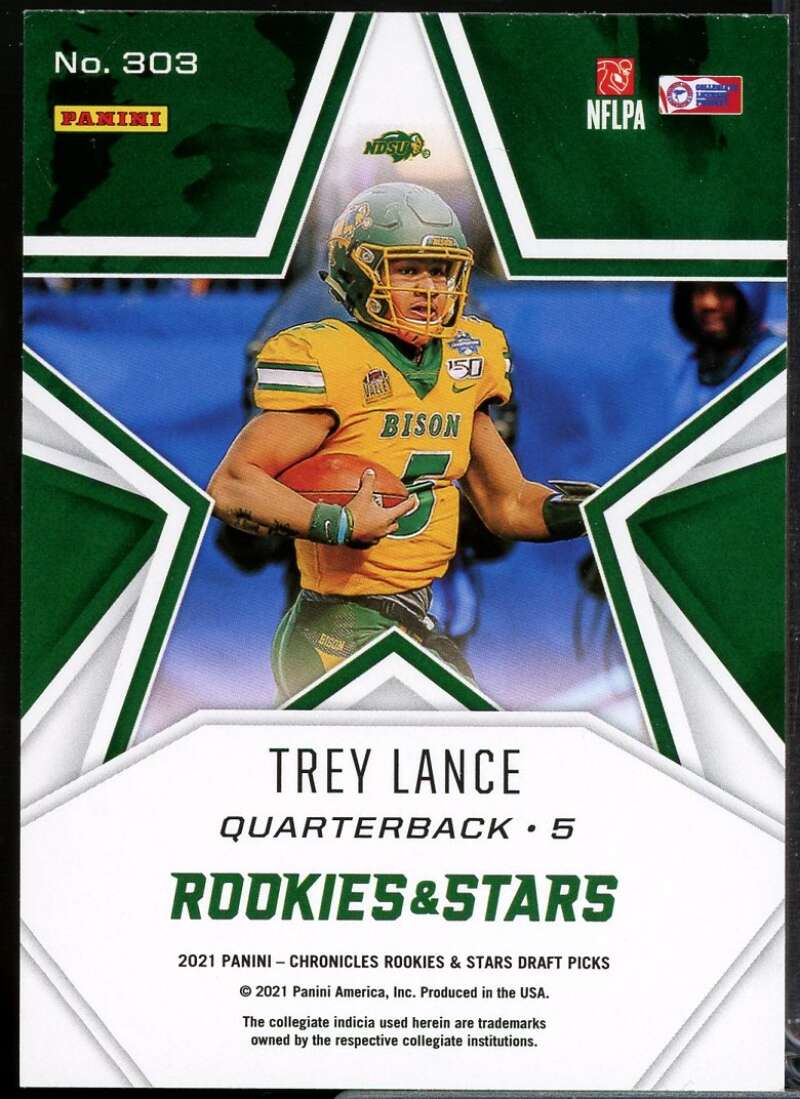 Trey Lance Rookie Card 2021 Panini Chronicles Draft Picks Rookies Stars #303  Image 2