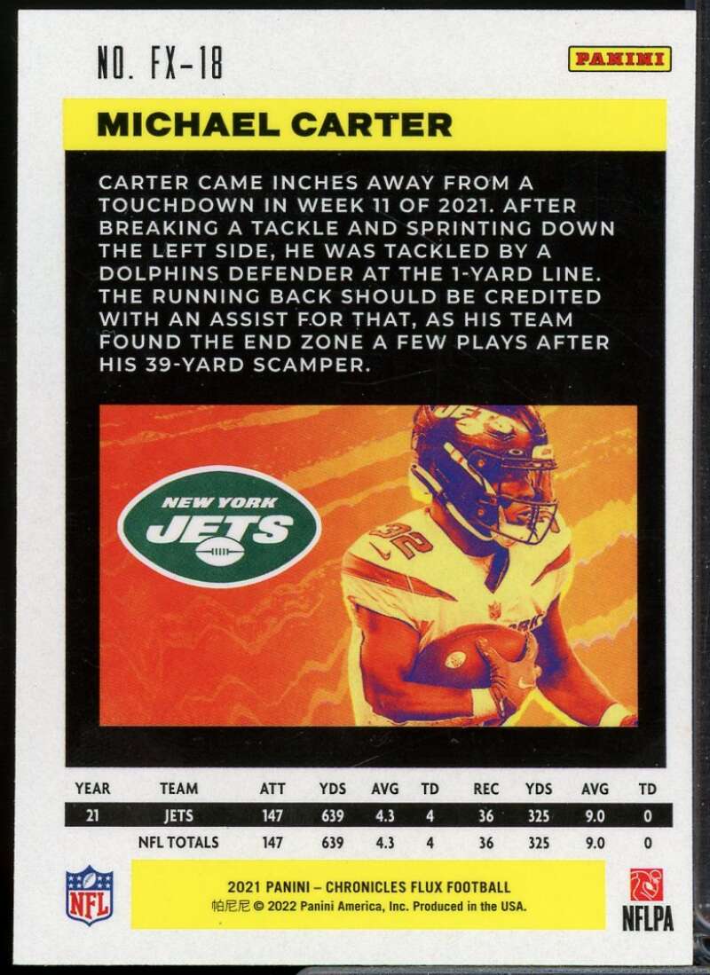 Michael Carter Rookie Card 2021 Panini Chronicles Flux Rookies #18  Image 2