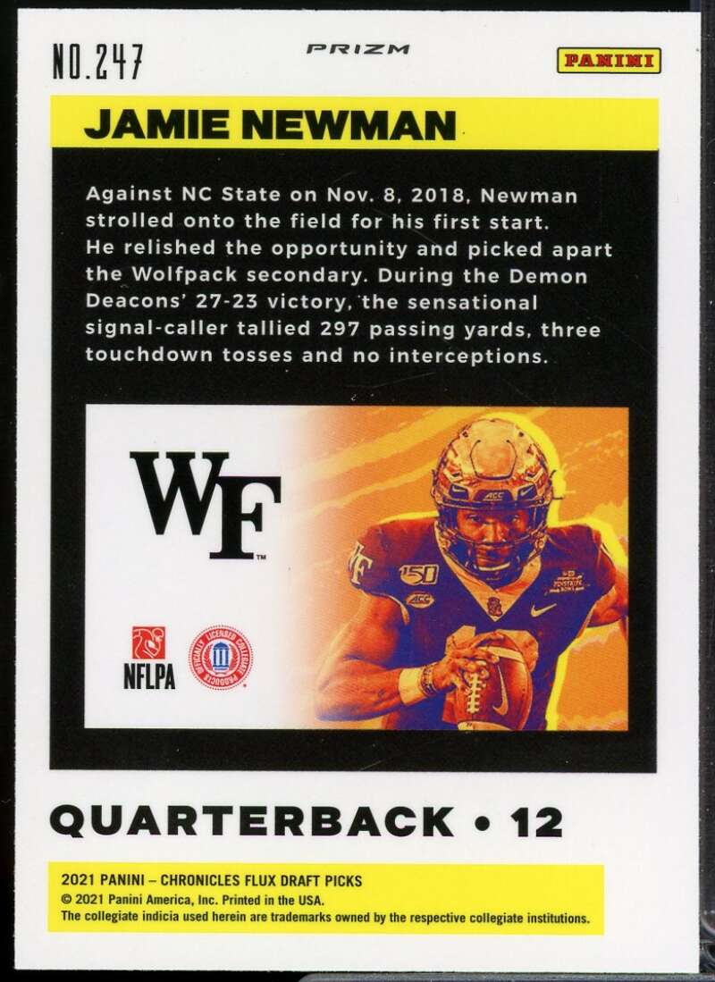 Jamie Newman Rookie Card 2021 Panini Chronicles Draft Picks Flux Green #247  Image 2