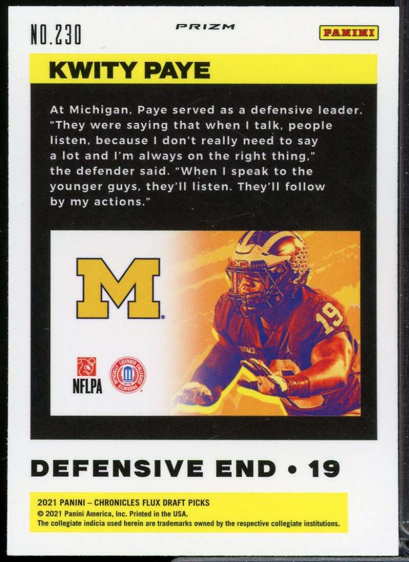 Kwity Paye Rookie Card 2021 Panini Chronicles Draft Picks Flux Silver #230  Image 2