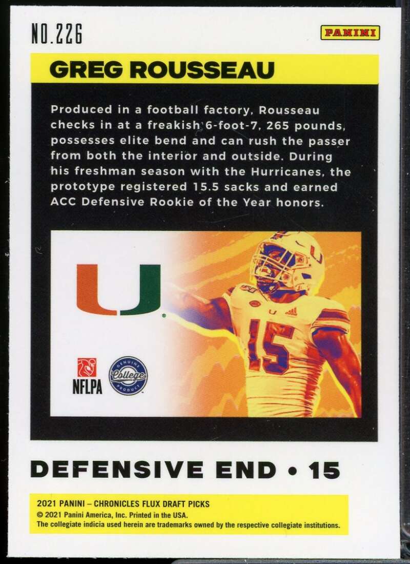 Greg Rousseau Rookie Card 2021 Panini Chronicles Draft Picks Flux #226  Image 2