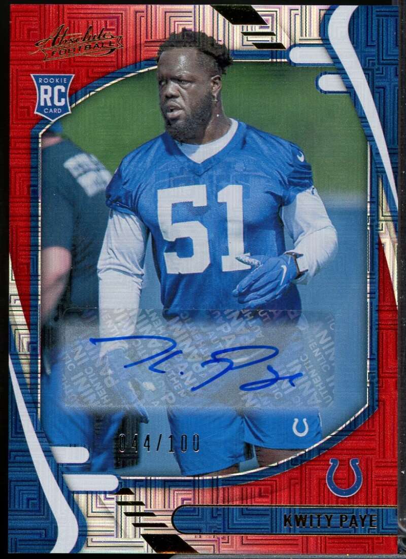 Kwity Paye Rookie Card 2021 Absolute Signature Rookies Red Squares #150  Image 1