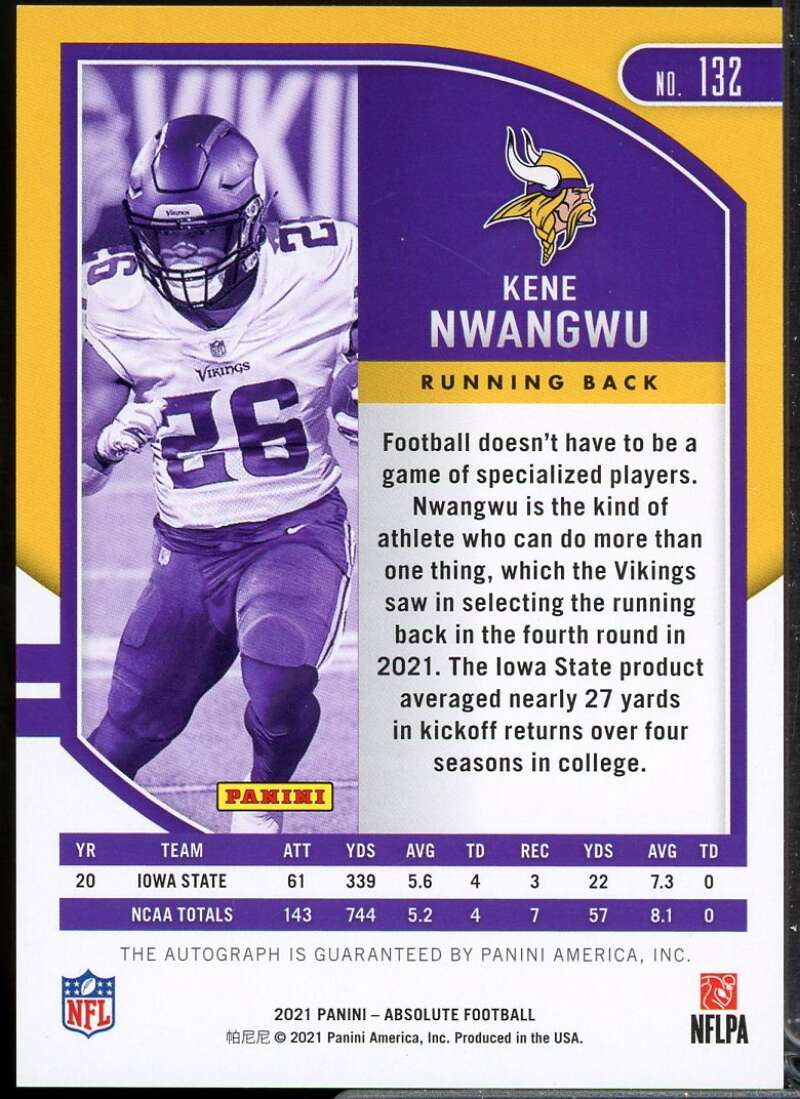 Kene Nwangwu Rookie Card 2021 Absolute Signature Rookies Red Squares #132  Image 2