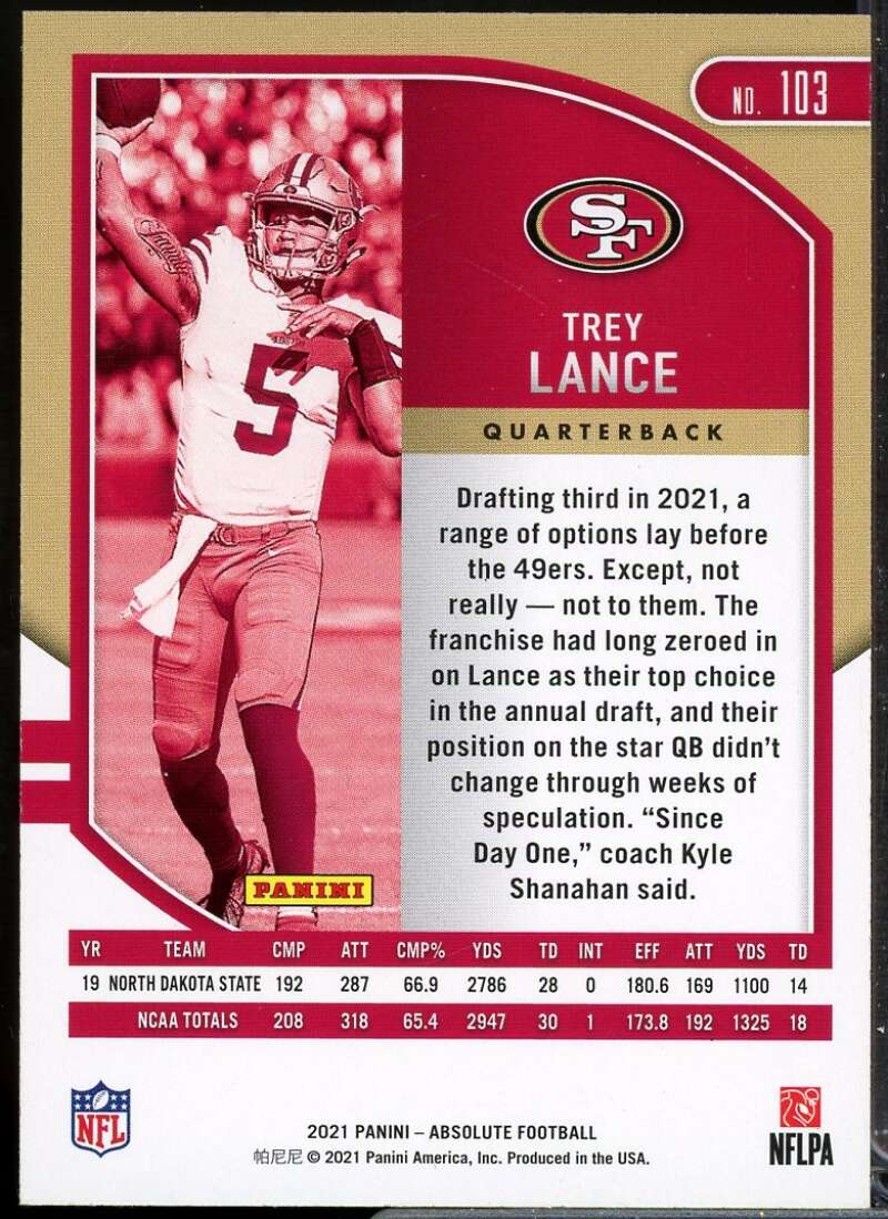 Trey Lance Rookie Card 2021 Absolute Green #103  Image 2