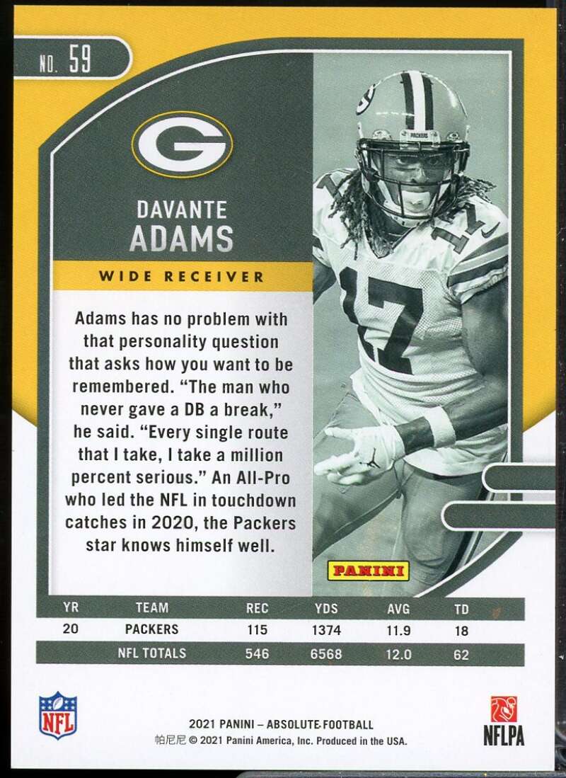 Davante Adams Card 2021 Absolute Red Squares #59  Image 2