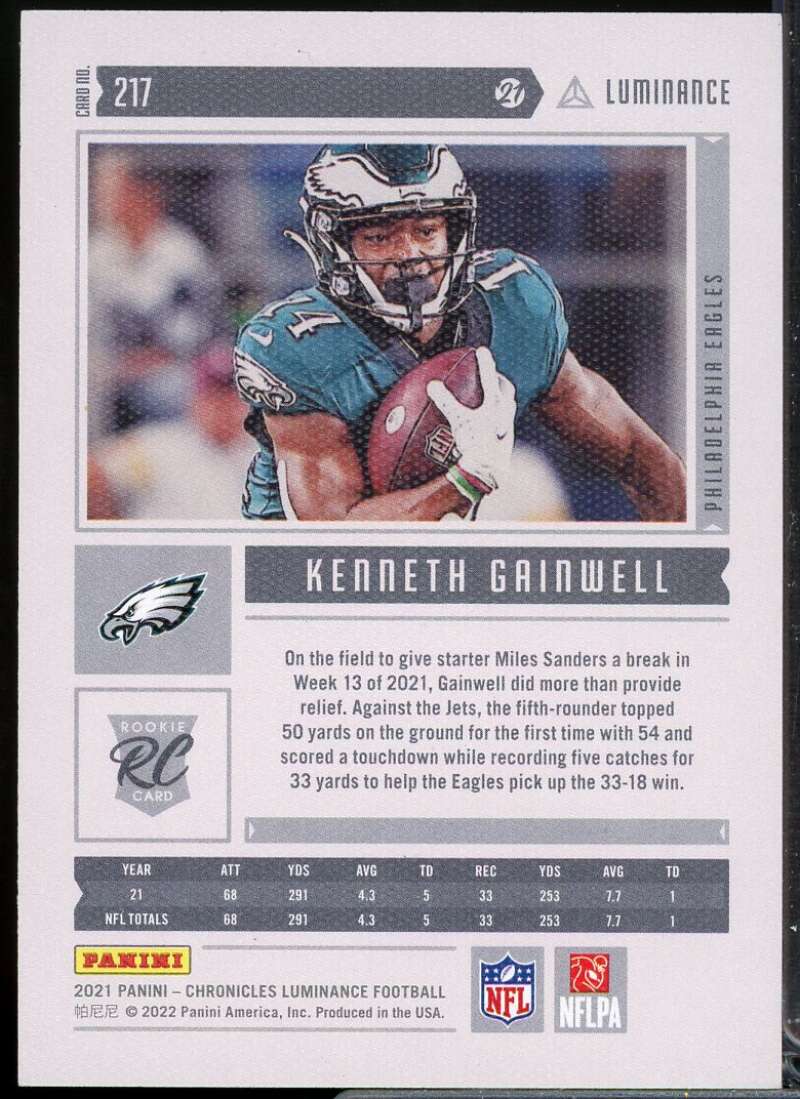 Kenneth Gainwell RC 2021 Panini Chronicles Luminance Update Rookies Green #217  Image 2
