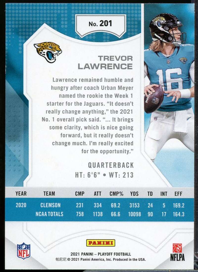 Trevor Lawrence Rookie Card 2021 Playoff #201  Image 2