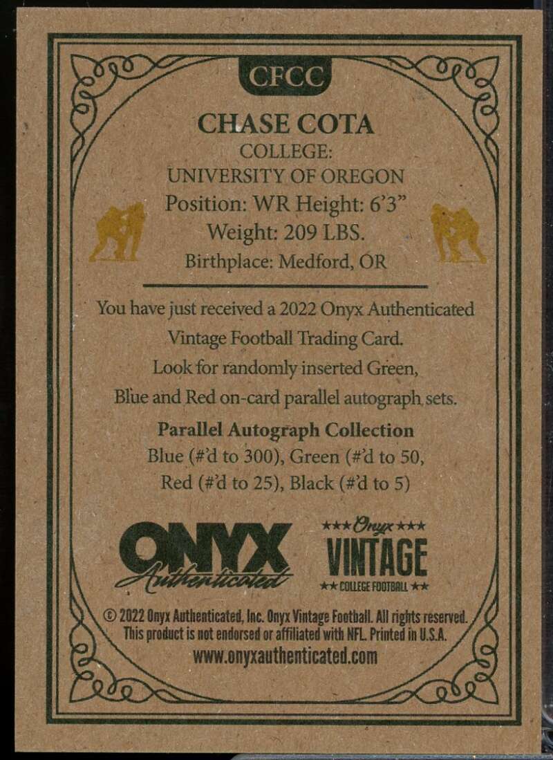 Rookie Card 2022 Onyx Vintage College Chase Cota #CFCC  Image 2