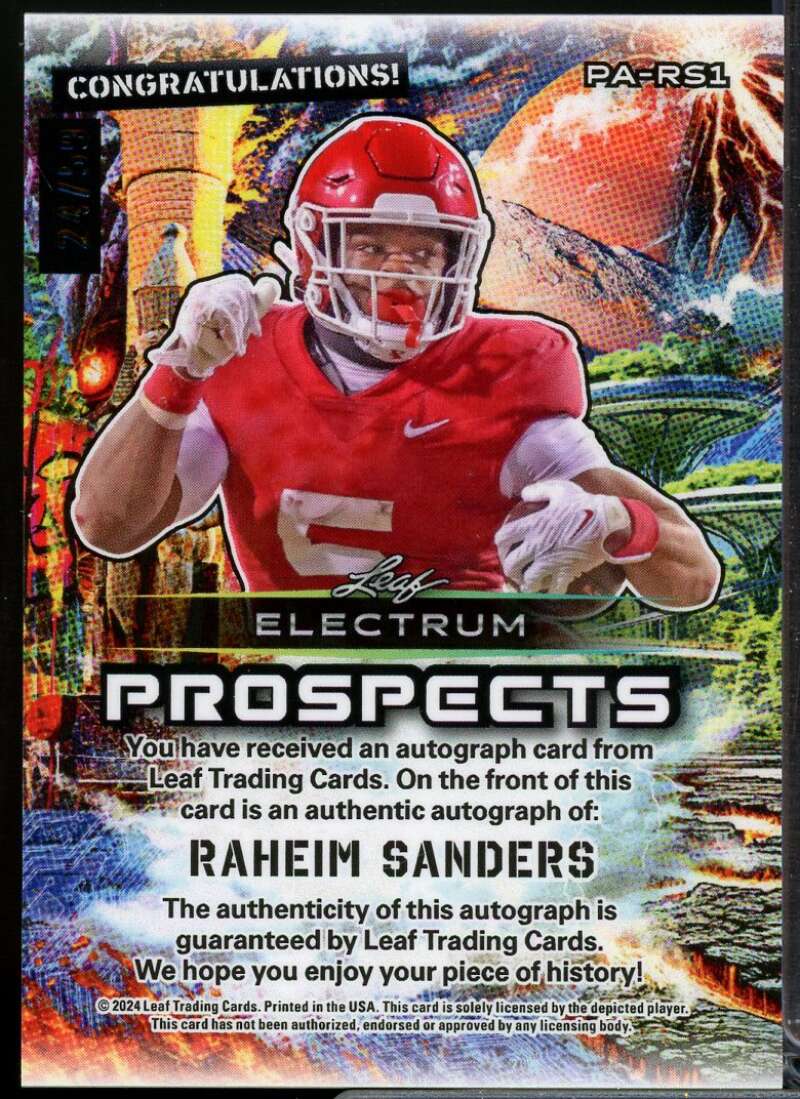 Raheim Sanders Auto Card 2024 Leaf Electrum Prospects Auto Bronze #PA-RS1  Image 2