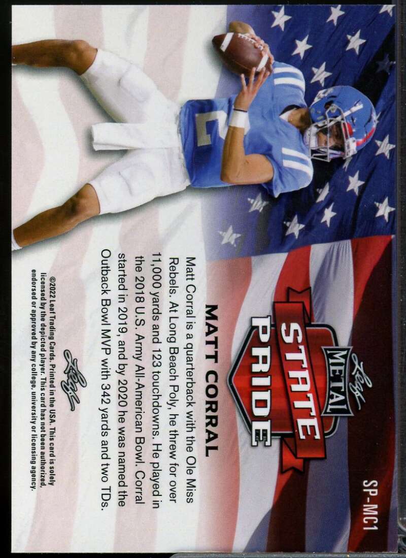 Matt Corral 2022 Leaf Draft Prospects Metal State Pride Prismatic Orange #SPMC1  Image 2