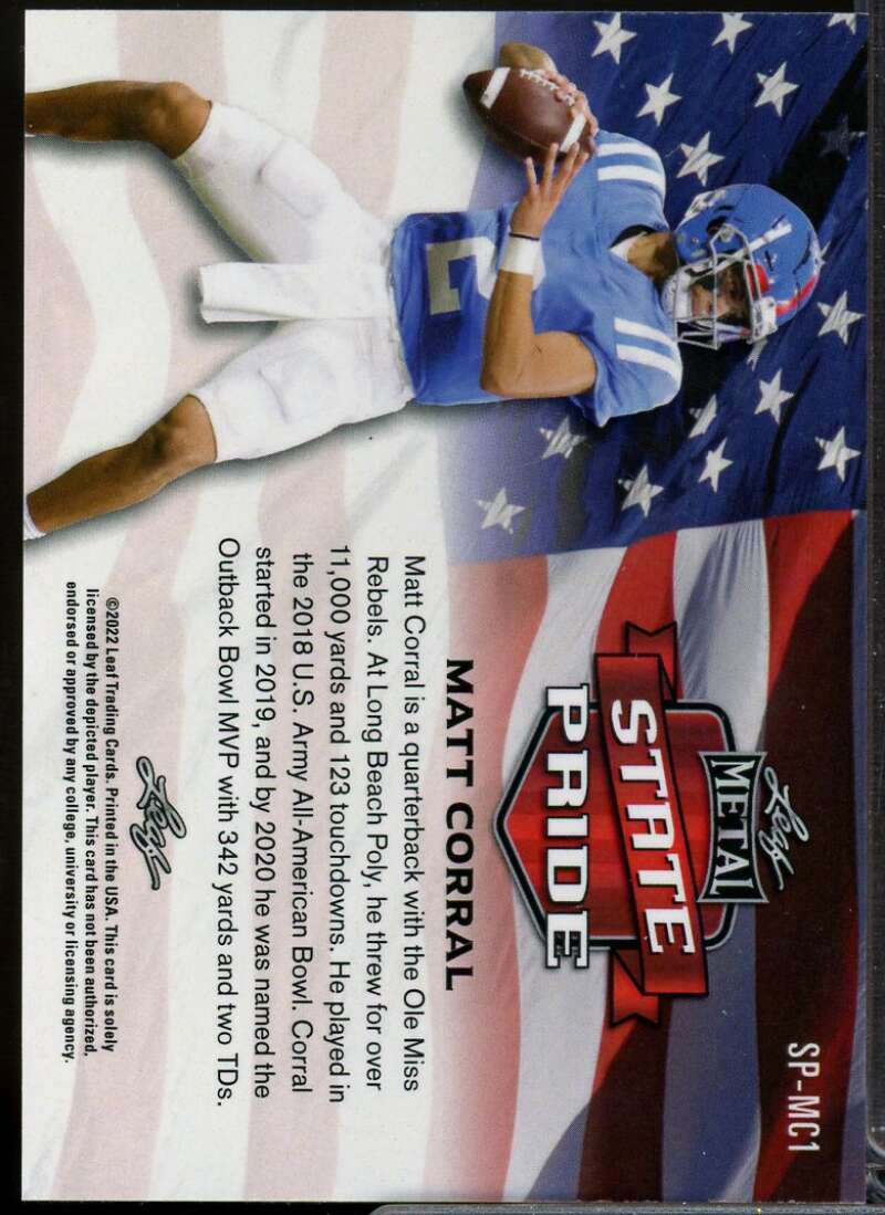 Matt Corral 2022 Leaf Draft Prospects Metal State Pride Crystal Orange #SPMC1  Image 2