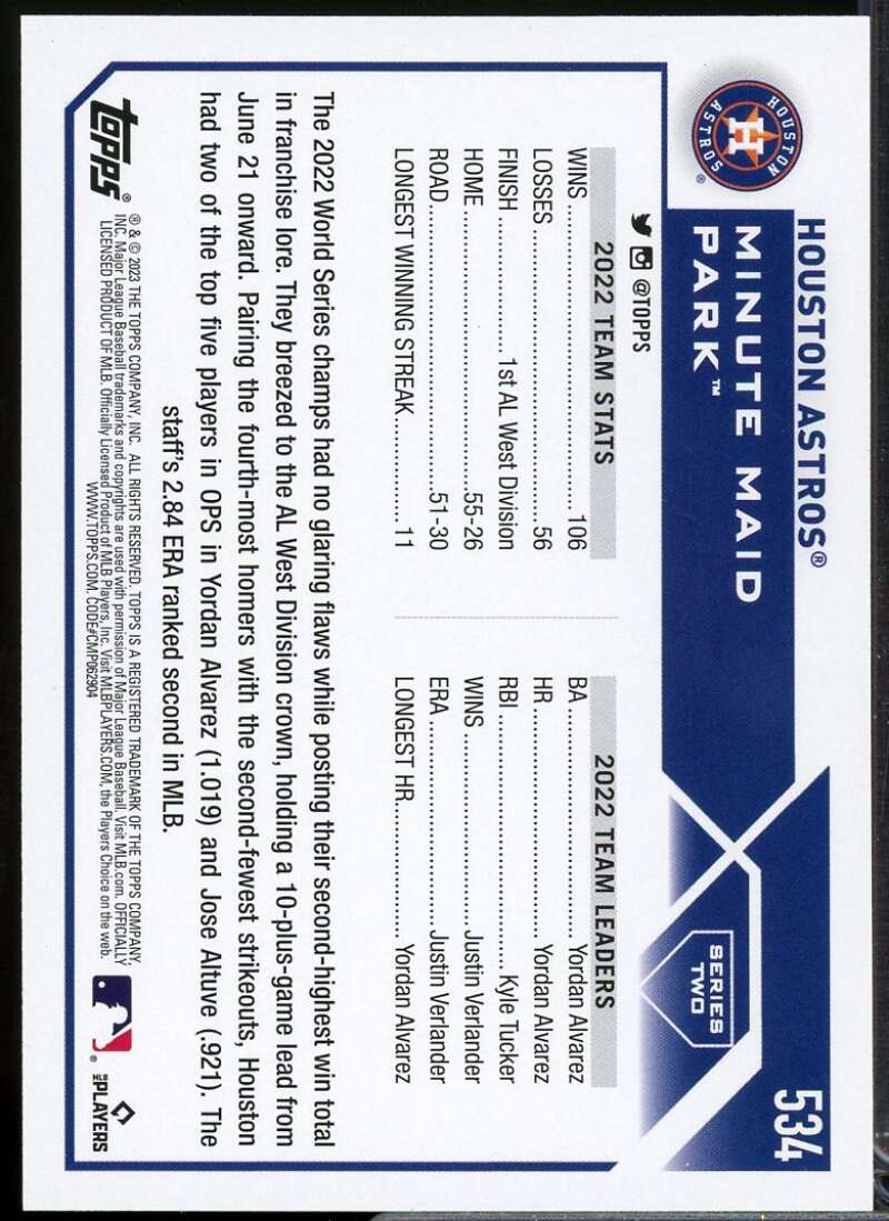 Houston Astros TC Card 2023 Topps #534  Image 2
