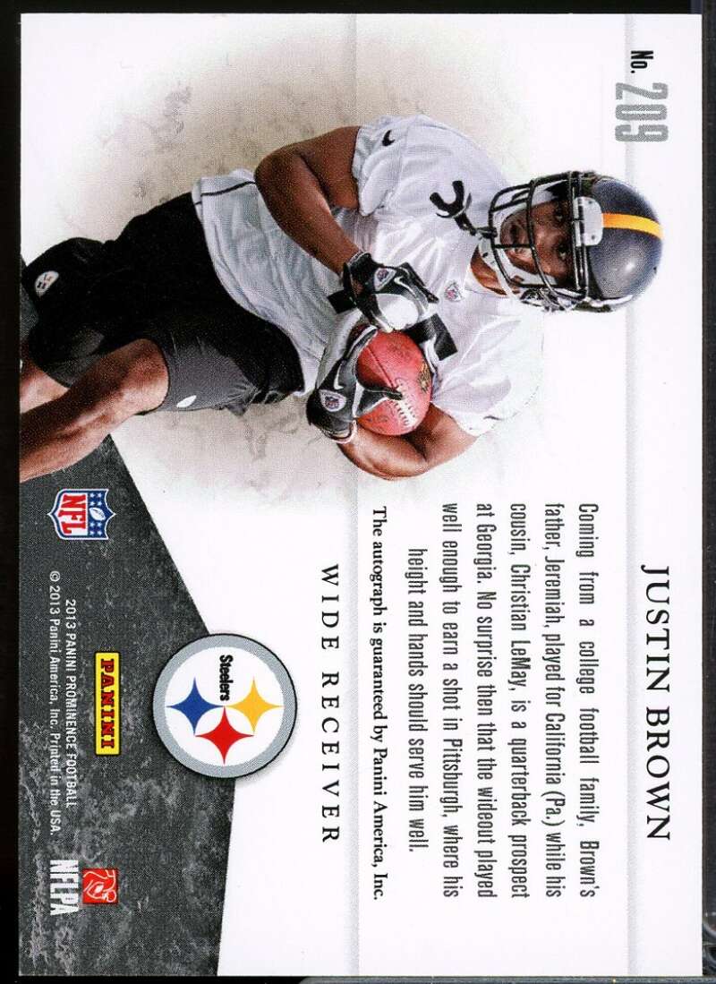 Justin Brown Rookie 2013 Panini Prominence Rookie Team Helmet Autographs #209  Image 2