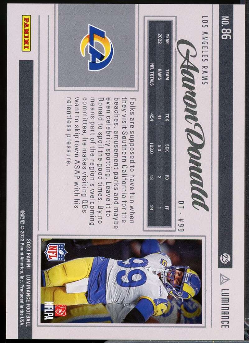 Aaron Donald Card 2023 Panini Luminance Orange #86  Image 2