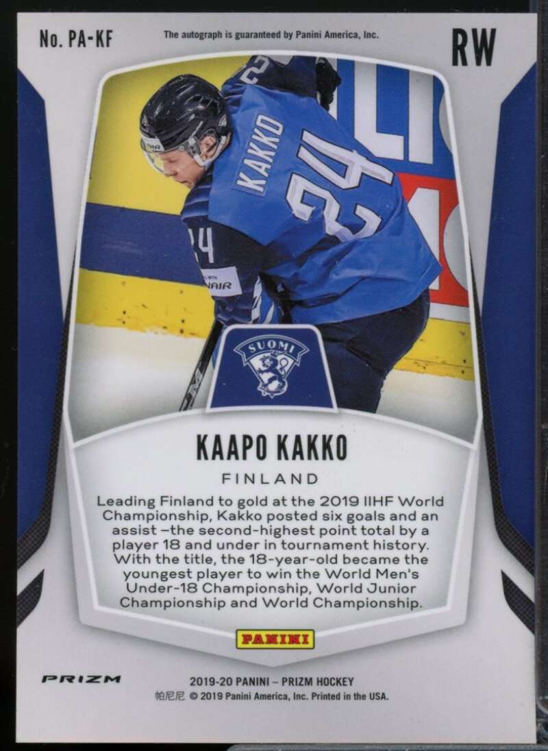 Kaapo Kakko Rookie Card 2019-20 Panini Prizm Autographs Prizms Silver #PAKK  Image 2