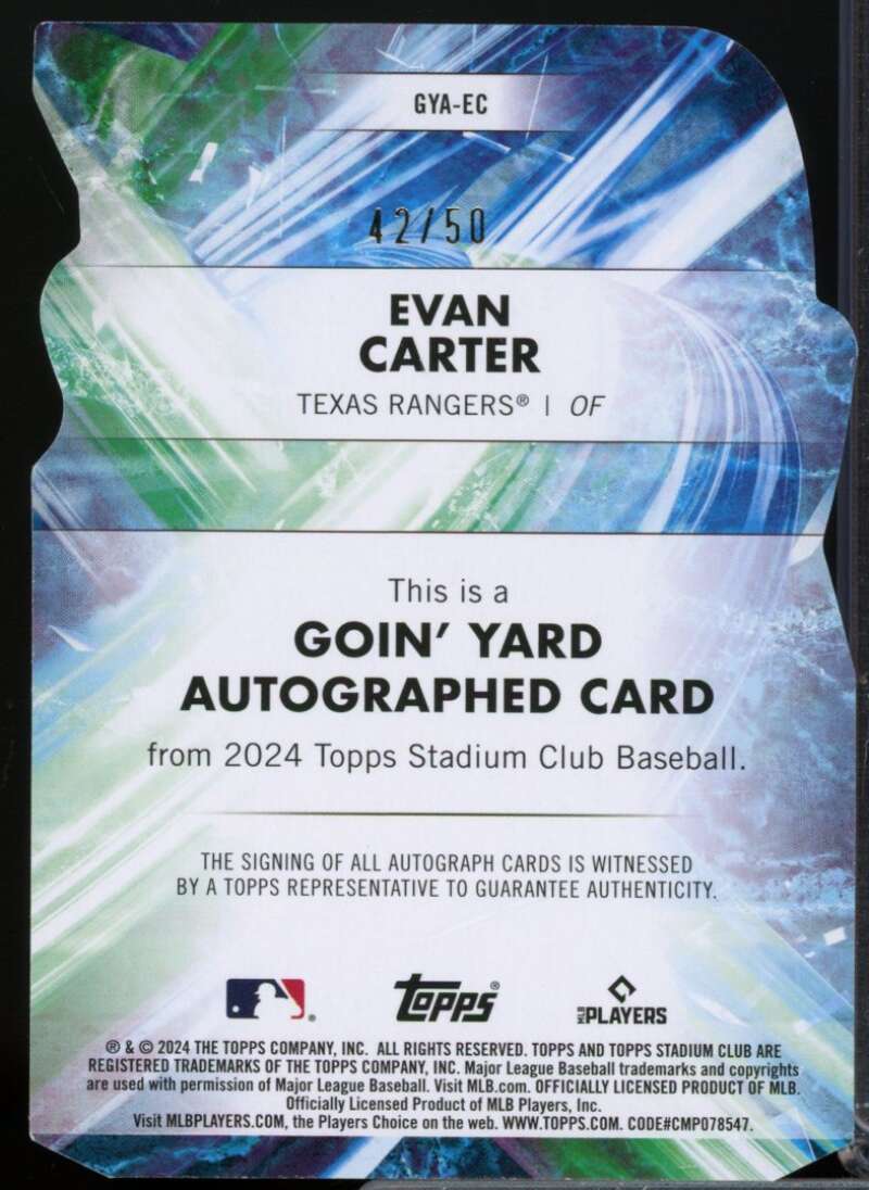 Evan Carter Rookie /50 Card 2024 Stadium Club Goin' Yard Autographs #GYAEC  Image 2